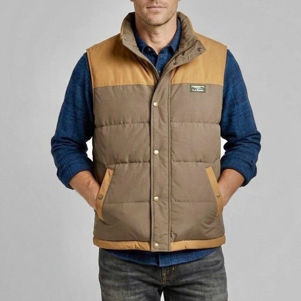 LL Bean Mens XXL Mountain Classic Down Vest Brown Tan Puffer Gorpcore Hiking